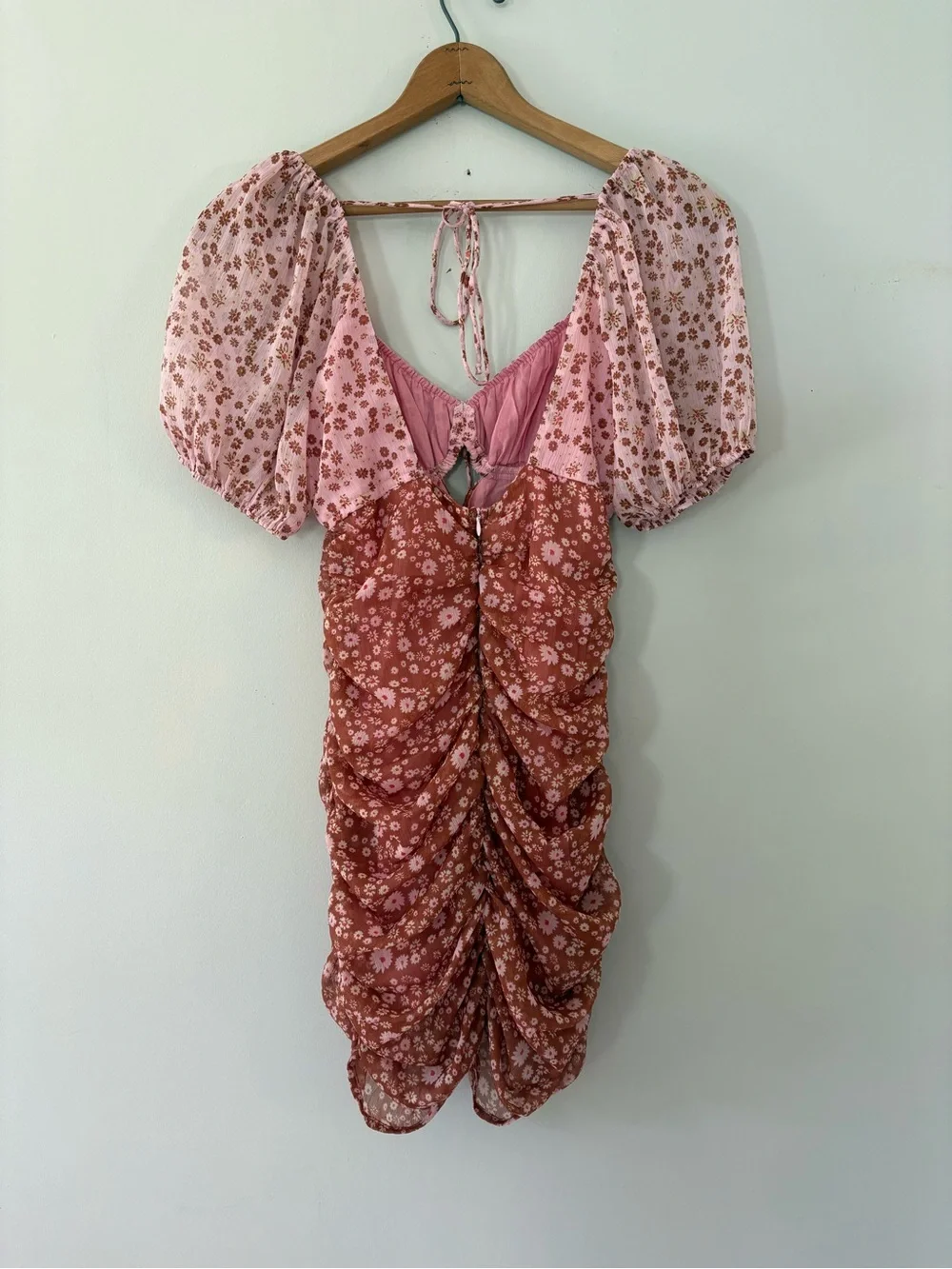 Free People Tessa Floral Pink Ruched Mini Dress Size XS